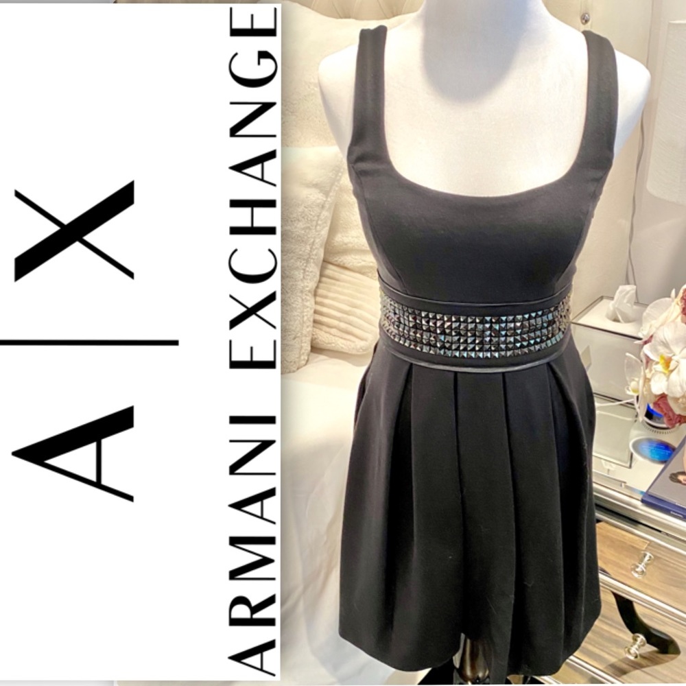 A|X Armani Exchange Pleated Dress w/ Studded Waist
